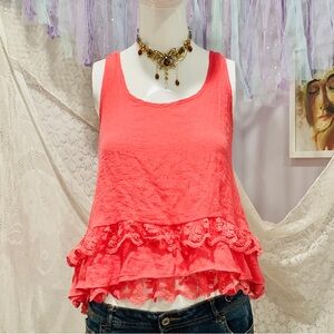 Ruffle Tiered Shoujo Girl Coquette Coral Blouse